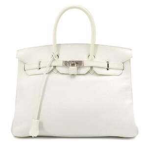 Hermes Birkin 35 Taurillon Clemence White Handbag □G Stamp Silver Hardware